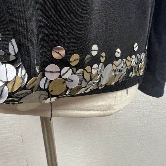 Marina Rinaldi Sweater Top M Womens Black Sequins Long Sleeves Silk Blend - Picture 10 of 12